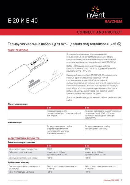 E-40 Raychem Кінцева заробка кабелів XTVR,HTV,VPL